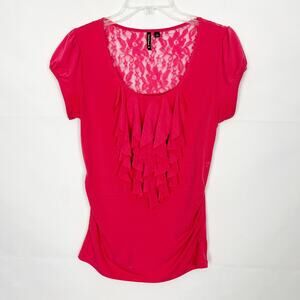 HeartSoul Fuchsia Ruffle Scoop Neck Lace Top Juniors M